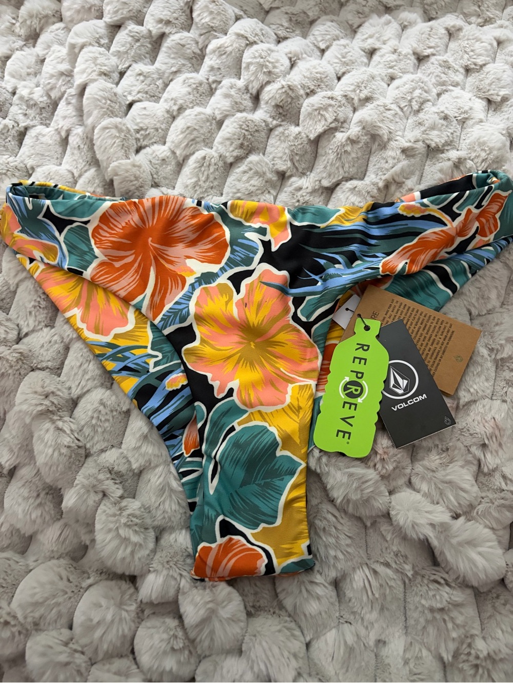 Volcom Repreve Swim Bottoms in Teal, Yellow & Orange Large NWT